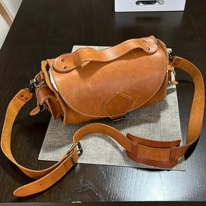 Leather barrel satchel bag